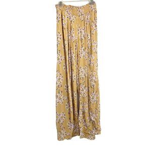 Billabong Yellow Cherry Blossom Slit Pants Wide Leg Pull On Beach Size Medium